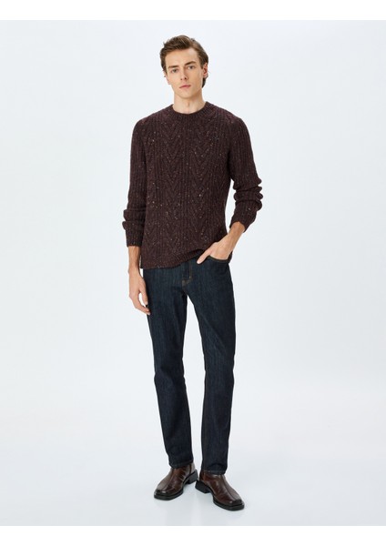 Bisiklet Yaka Uzun Kollu Dokulu Triko Kazak