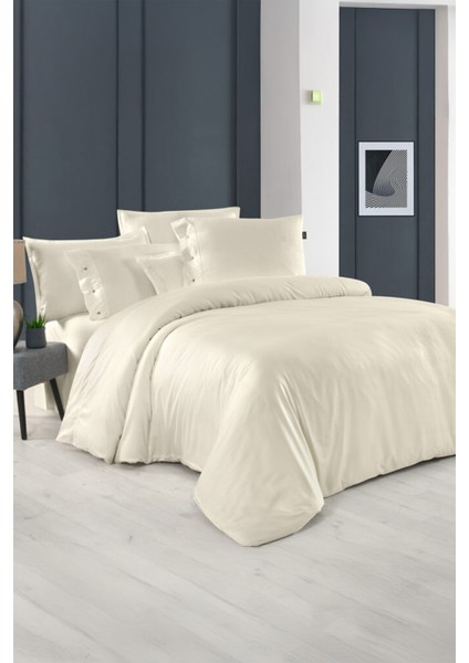 Monochrome Ekru Pamuk Saten King Size Nevresim Takımı