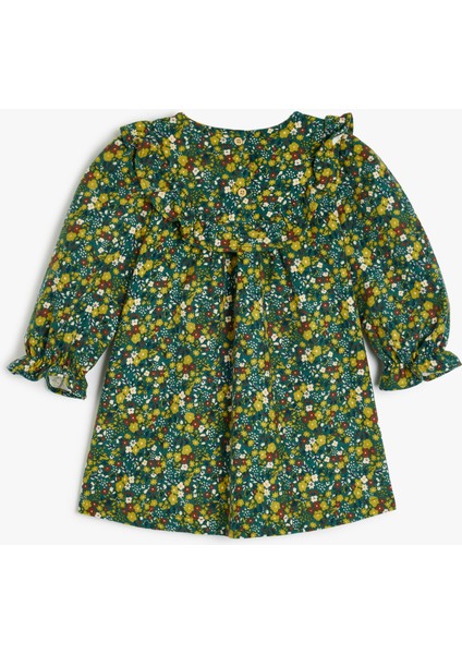 Çiçek Desenli Uzun Kollu Bisiklet Yaka Pamuklu Elbise fiyatları