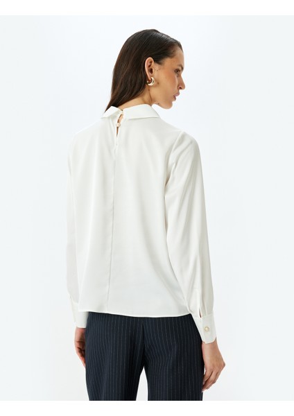 Asimetrik Yaka Düğme Detaylı Uzun Kollu Klasik Bluz fırsatları