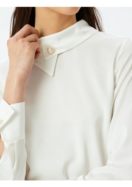 Asimetrik Yaka Düğme Detaylı Uzun Kollu Klasik Bluz indirimleri