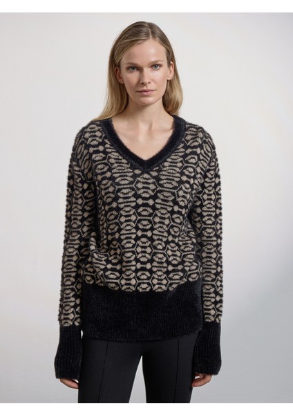 Kadın Triko Kazak-Siyah/camel fiyatları