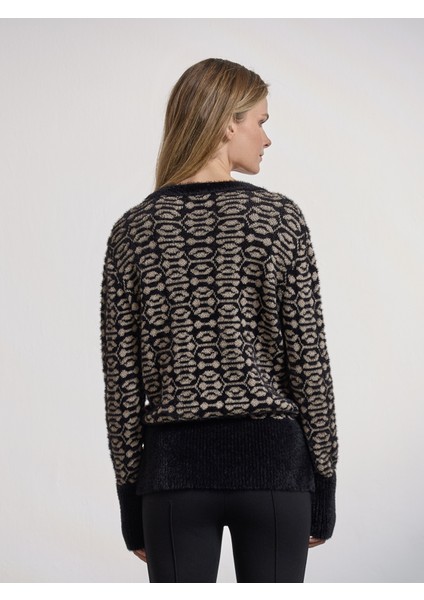 Kadın Triko Kazak-Siyah/camel fırsatları