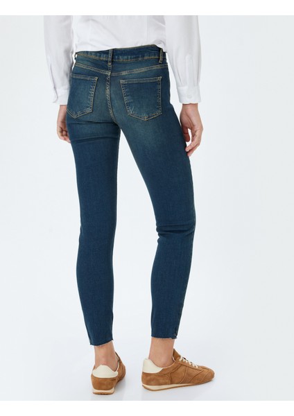 Yüksek Bel Skinny Fit Dar Paça Cepli Düğmeli Kot Pantolon - Skinny Fit Jean