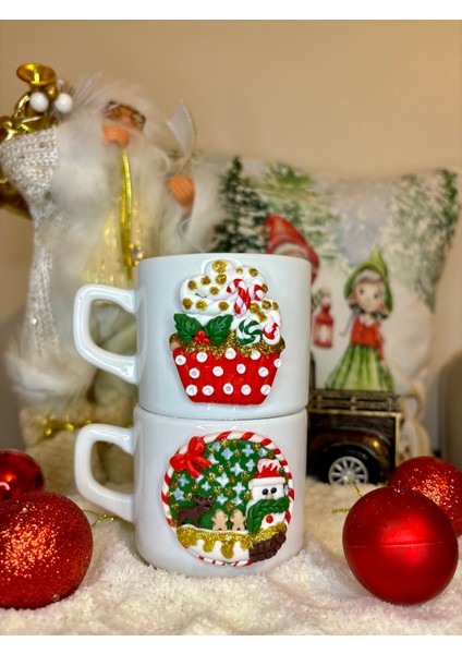 Kişiye Özel El Yapımı Kardan Adam Motifli Yılbaşı Hediyelik Porselen Kupa Mug