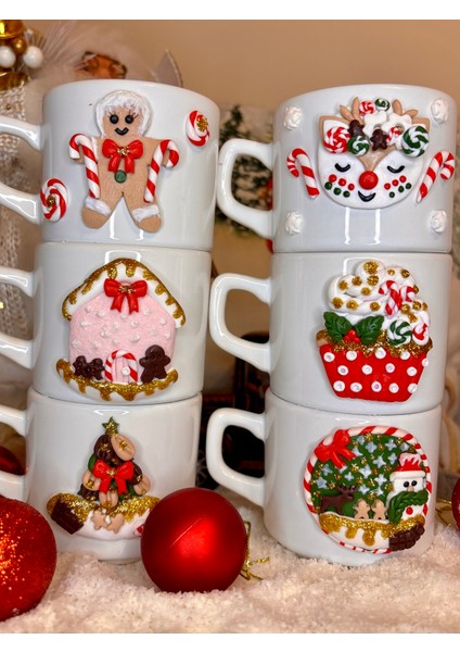 Kişiye Özel El Yapımı Kardan Adam Motifli Yılbaşı Hediyelik Porselen Kupa Mug