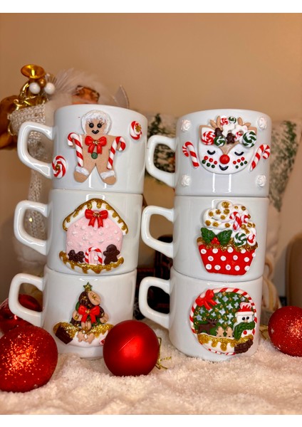 Kişiye Özel El Yapımı Kardan Adam Motifli Yılbaşı Hediyelik Porselen Kupa Mug