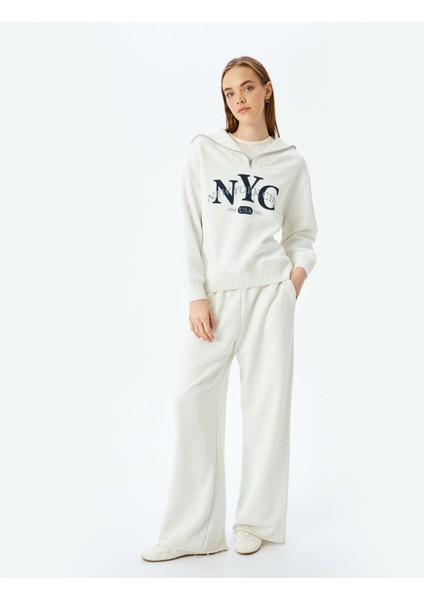 Yarım Fermuarlı Baskılı Oversize Kolej Sweatshirt fiyatları