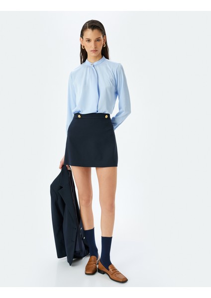 Düğme Detaylı Drapeli Uzun Kollu Saten Bluz