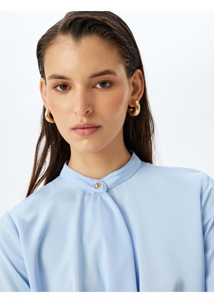 Düğme Detaylı Drapeli Uzun Kollu Saten Bluz fiyatları