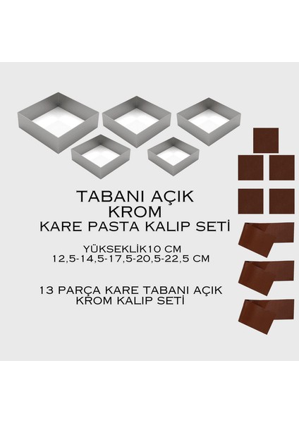 Tabanı Açık Kare Pasta Kalıbı Tam Set