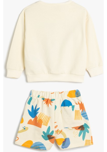 Pamuklu Baskı Detaylı Şort ve Sweatshirt Set
