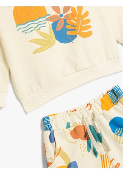Pamuklu Baskı Detaylı Şort ve Sweatshirt Set