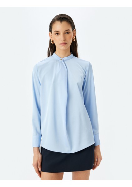 Düğme Detaylı Drapeli Uzun Kollu Saten Bluz modelleri