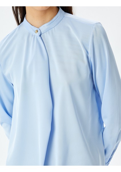 Düğme Detaylı Drapeli Uzun Kollu Saten Bluz indirimleri