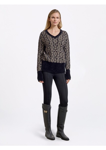 Kadın Triko Kazak-Siyah/camel