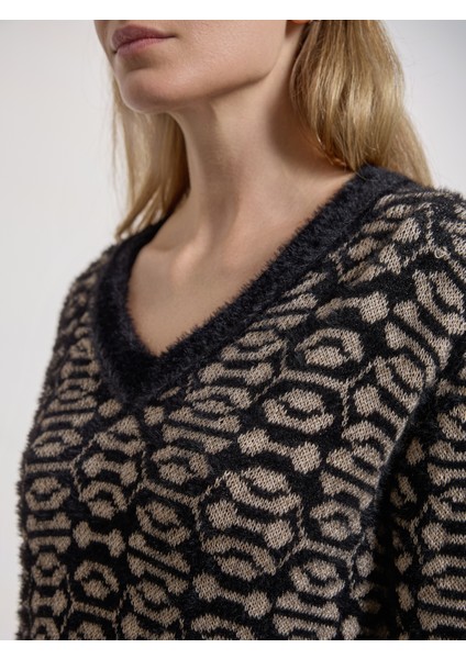 Kadın Triko Kazak-Siyah/camel indirimleri