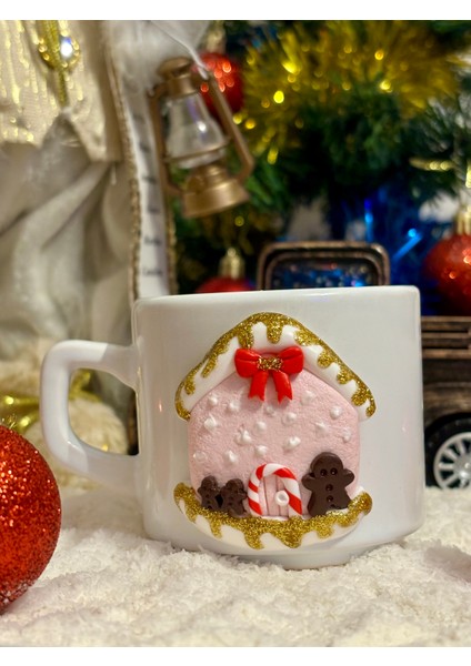 Kişiye Özel El Yapımı Şeker Ev Motifli Yılbaşı Hediyelik Porselen Kupa Mug modelleri