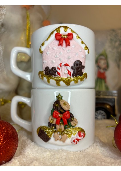 Kişiye Özel El Yapımı Şeker Ev Motifli Yılbaşı Hediyelik Porselen Kupa Mug fırsatları