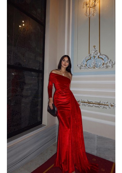 Rosabella Tek Kol Kadife Abiye 582269