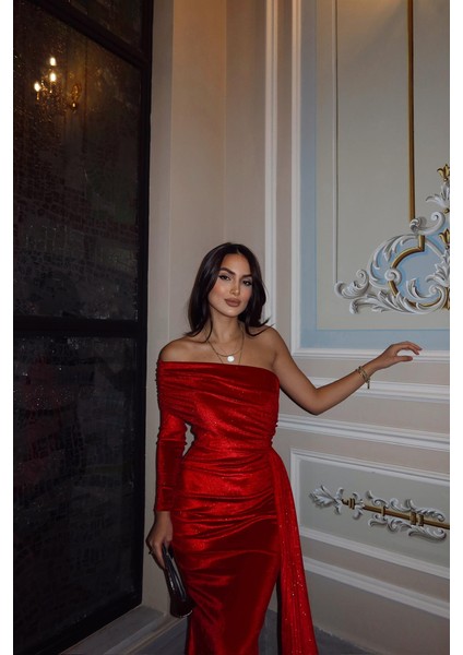 Rosabella Tek Kol Kadife Abiye 582269