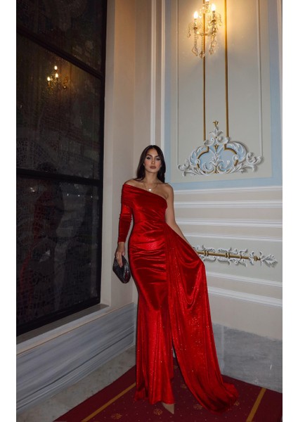 Rosabella Tek Kol Kadife Abiye 582269