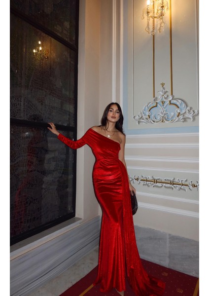 Rosabella Tek Kol Kadife Abiye 582269