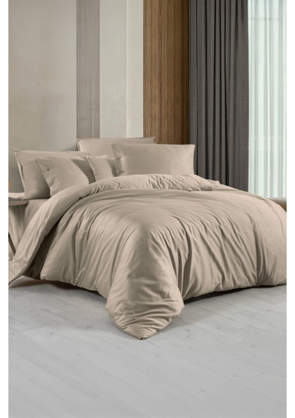 Monochrome Natural Beige Pamuk Saten Çift Kişilik Tekli Nevresim
