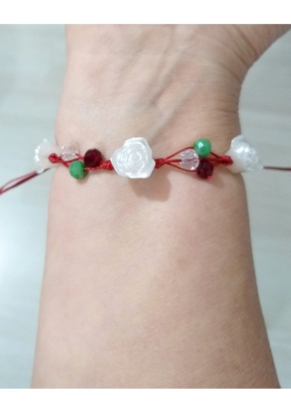 Üç Adet Yılbaşı Kartlı Küçük Gül ve Kristal Boncuklu Yılbaşı Bileklik