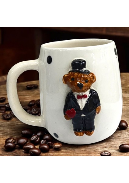 3D Kabartma El Yapımı Damat Ayıcık 🐻 Seramik Kupa Bardak 400 ml