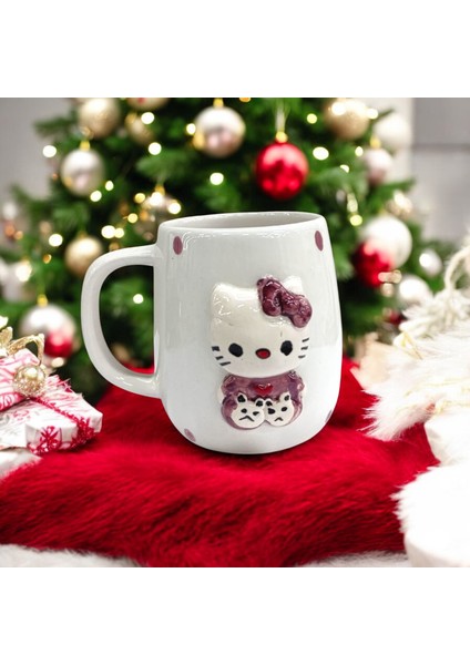 Bonibon Collection Design 3D Kabartma El Emeği Göz Nuru Hello Kitty Seramik Kupa Bardak 400 ml