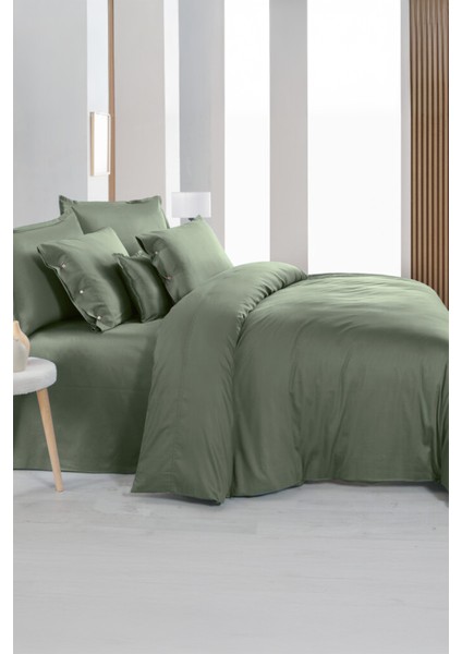 Monochrome Smoke Green Pamuk Saten Tek Kişilik Nevresim Takımı