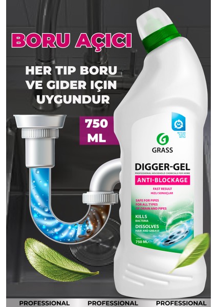 Dıgger-Gel Lavabo Açıcı - Kanalizasyon Boruları Için Alkali Temizleyici Jel (750 Ml)