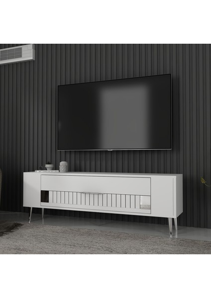 Retrolp4ct Tv Sehpası Beyaz-Gümüş fiyatları