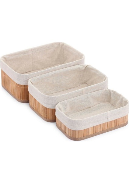 3'lü Bambu Sepet Doğal Astarlı Çok Amaçlı Saklama Kutusu, Pinterest Tarz Dikdörtgen Şekilli Bambu Sepet