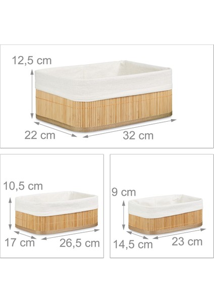 3'lü Bambu Sepet Doğal Astarlı Çok Amaçlı Saklama Kutusu, Pinterest Tarz Dikdörtgen Şekilli Bambu Sepet fiyatları