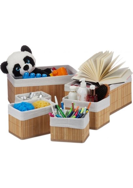 3'lü Bambu Sepet Doğal Astarlı Çok Amaçlı Saklama Kutusu, Pinterest Tarz Dikdörtgen Şekilli Bambu Sepet