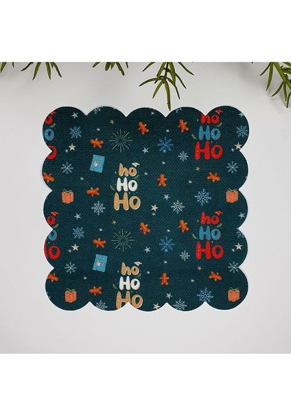 Petron Yeşil Zemin Ho Ho Ho Yılbaşı Obje Desenli Yıkanabilir Kumaş Peçete 1 Adet