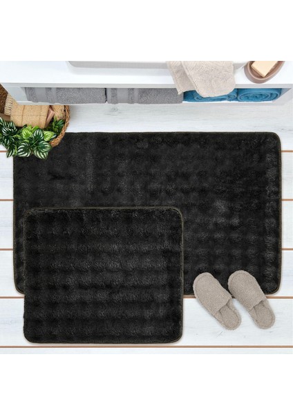 Soft Artos 2'li Banyo Paspası - Antrasit - 60 x 100 cm + 50 x 60 cm