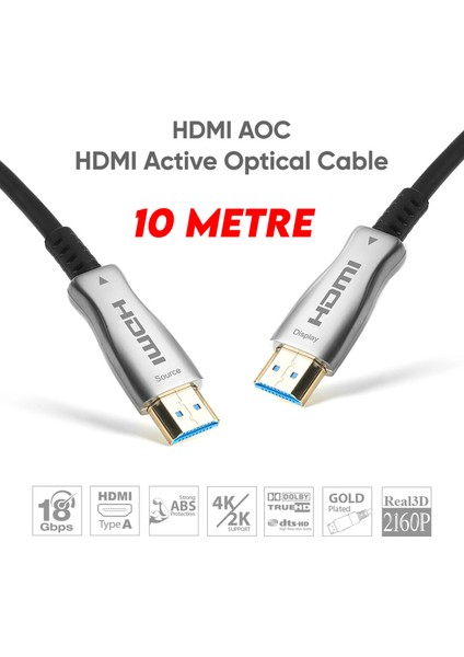 4K Beek HDMI 2.0 Aktif Fiber Optik Kablo (Aoc), 4K@60HZ, 10 Metre, Altın Kaplama