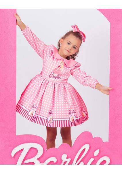 Kız Çocuk Barbie Elbisesi Bebe Yaka Uzun Kollu + Toka Hediyeli 1-8 Yaş modelleri