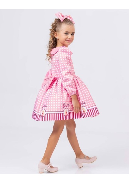 Kız Çocuk Barbie Elbisesi Bebe Yaka Uzun Kollu + Toka Hediyeli 1-8 Yaş fırsatları