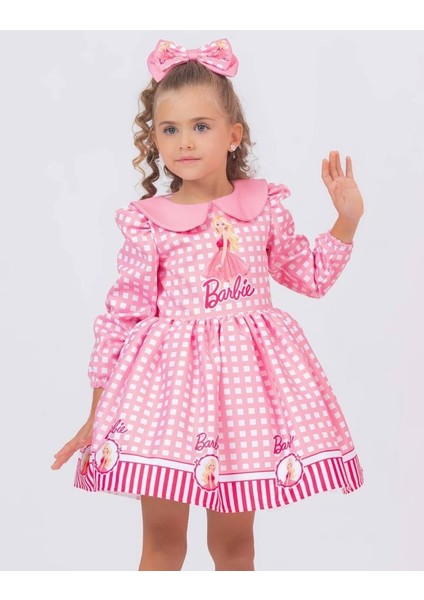 Kız Çocuk Barbie Elbisesi Bebe Yaka Uzun Kollu + Toka Hediyeli 1-8 Yaş indirimleri