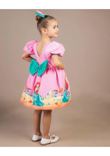 Kız Çocuk Pembe Kabarık Deniz Kızı Elbisesi Kısa Kollu Toka Hediyeli 1-8 Yaş fırsatları
