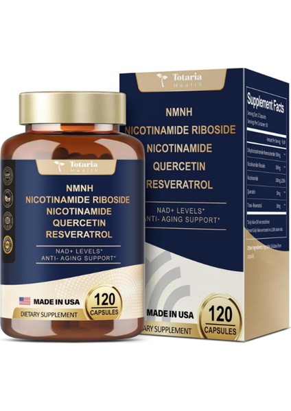 NMNH NAD Supplement Alternative W/Niacinamide Quercetin, Trans-Resveratrol, Support Nad+, Skin Cell Health*, Anti-Aging & Energy, 120 Capsul