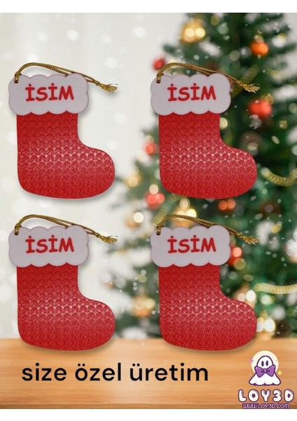 Yılbaşı Çam Ağacı Süsleri Yeni Yıl Çorap 4 Adet Isme Size Özel