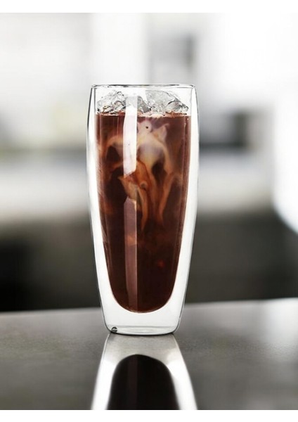 Çift Cidarlı Uzun Meşrubat - Kokteyl - Latte Cam Bardak Seti 320 Ml x 2 Adet 2324