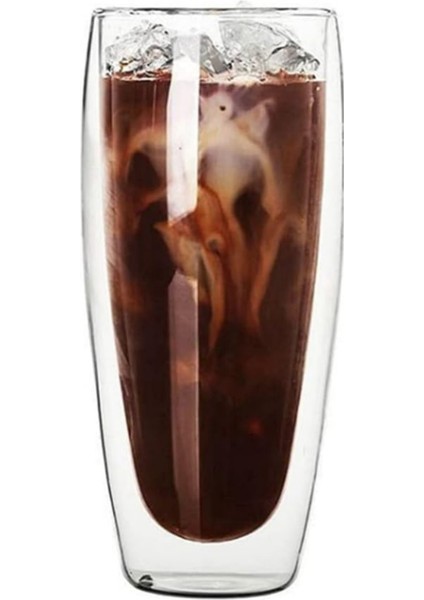 Çift Cidarlı Uzun Meşrubat - Kokteyl - Latte Cam Bardak Seti 320 Ml x 2 Adet 2324