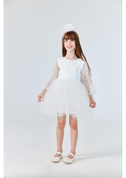 Ekru Kelebek Kanatlı Kız Çocuk Elbise - Kate modelleri
