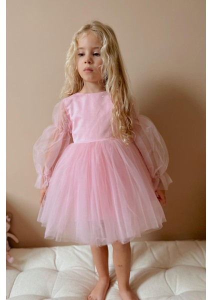 Pembe Kelebek Kanatlı Kız Çocuk Elbise - Kate